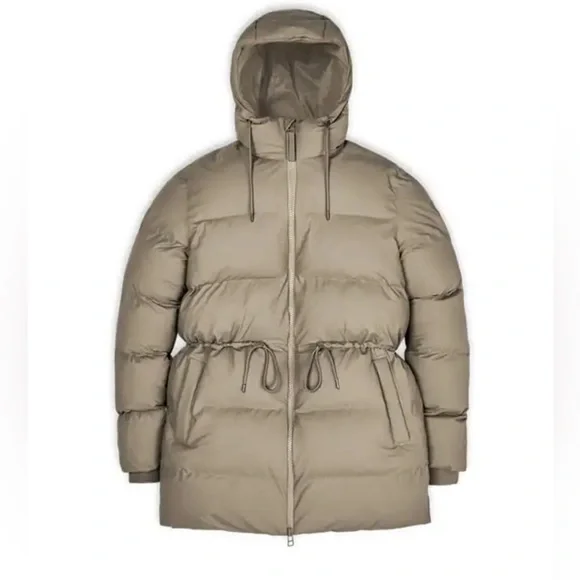 NWT- Oversized Rains Women's Waterproof Hooded Drawstring Puffer Coat UNISEX - Picture 4 of 11